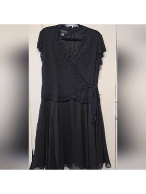 J Kara Black Beaded Maxi Cocktail Dress